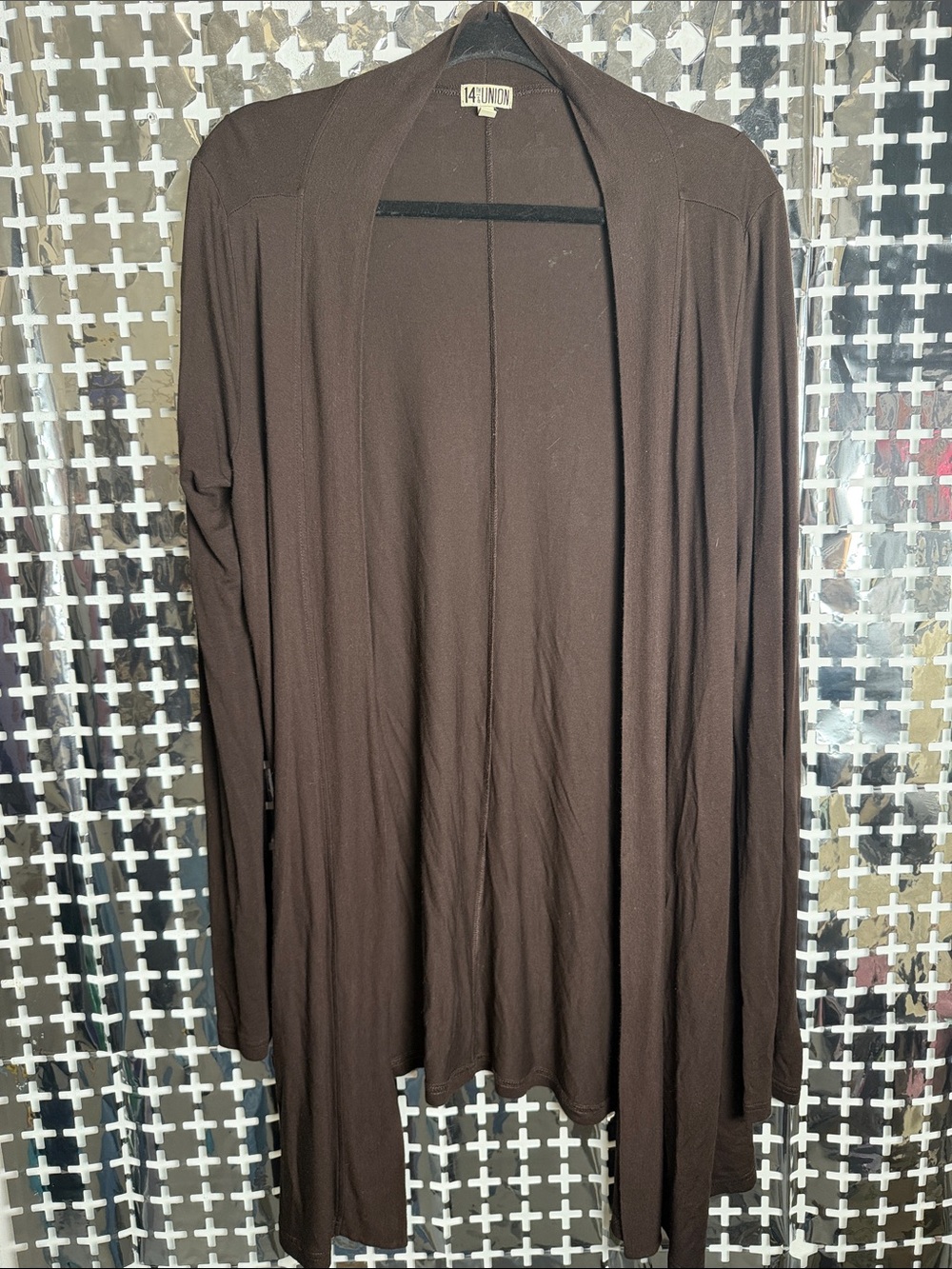 14th & Union Women's Brown Open-Front Draped Cardigan